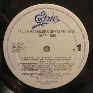 Image of Label Cover of LP - VG/VG+ - THE STRANGLERS, Greatest Hits 1977 - 1990 (Epic; 467541 1, UK & Europe 1990, Inner, Sleeve states "Made in England". Label states "Made in Holland"), Edge Wear, with hype sticker,  - 3846248S