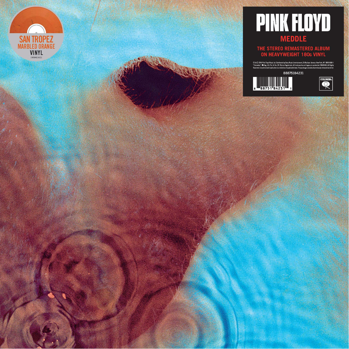 Image of Front Cover of LP - NEW/NEW - PINK FLOYD, Meddle (Sony; 19958461141, UK 2026 Reissue, San Tropez OrangeVinyl), , Sixth studio album by the British rock group, originally released in October 1971. With no material to work with and no clear idea of the album's direction, the band devised a series of novel experiments which eventually inspired the album's signature track 'Echoes'. - 9415975C