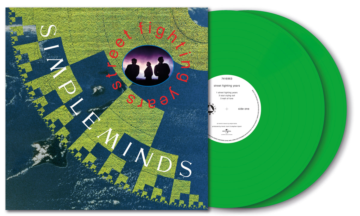 Image of Front Cover of 2xLP - NEW/NEW - SIMPLE MINDS, Street Fighting Years (UMR; 7416963, UK 2026 Reissue, Green Vinyl), , 2LP Green Transparent Vinyl Originally released in 1989, Street Fighting Years saw Simple Minds at their most ambitious, delivering an album of big songs and powerful themes. For National Album Day and its Icons and Inspirations theme, the album is released as a limited-edition 2LP on green transparent vinyl, marking its first pressing on coloured vinyl. - 9415988C
