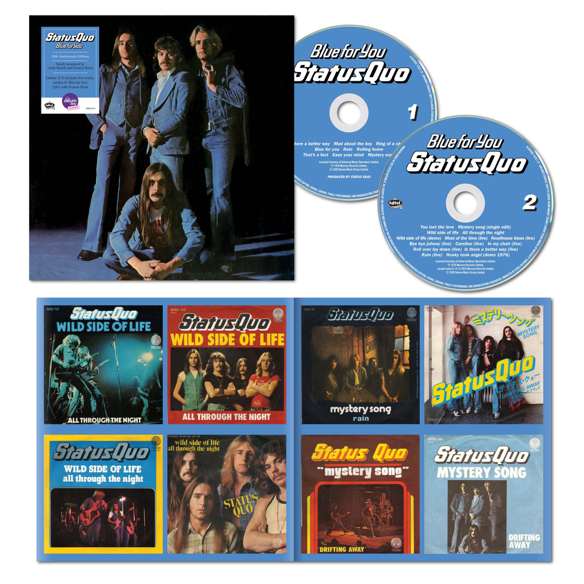 Image of Front Cover of 2xCD - NEW/NEW - STATUS QUO, Blue for You (Edsel; EDSL0310, UK 2026 Reissue), , To celebrate National Album Day and the 2026 theme of ‘Icons’, Edsel Records are proud to present the reissue of the Number One album ‘Blue For You’ from Status Quo on it’s 50th anniversary. ‘Blue For You’ the band’s ninth studio album cemented one of the most commercially successful and creatively significant chapters in the band’s long-running career and continues to resonate with fans worldwide and fea