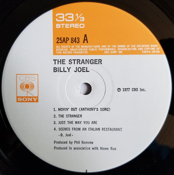 Image of Label Cover of LP - VG/VG+ - BILLY JOEL, The Stranger (CBS/Sony; 25AP 843, Japan 1977, Pasteback Sleeve, Insert, With Obi), Light foxing on Obi, edge wear,  - 3846285S