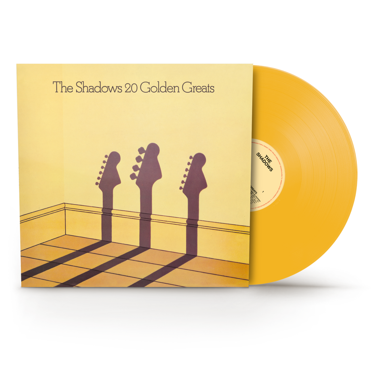 Image of Front Cover of LP - NEW/NEW - THE SHADOWS, 20 Golden Greats (Rhino; , UK 2026 Reissue, Gold Vinyl), , 1LP Gold vinyl. This retrospective compilation gathers the premier instrumental hits of the UK guitar group that defined the pre-Beatles British pop era. Driven by Hank Marvin's unmistakable, echo-drenched Fender Stratocaster tone on classics like "Apache," it outlines the foundational sound of British rock and roll guitar.  - 9416028C