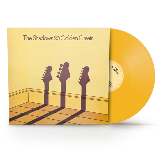 Image of Front Cover of LP - NEW/NEW - THE SHADOWS, 20 Golden Greats (Rhino; , UK 2026 Reissue, Gold Vinyl), , 1LP Gold vinyl. This retrospective compilation gathers the premier instrumental hits of the UK guitar group that defined the pre-Beatles British pop era. Driven by Hank Marvin's unmistakable, echo-drenched Fender Stratocaster tone on classics like "Apache," it outlines the foundational sound of British rock and roll guitar.  - 9416028C