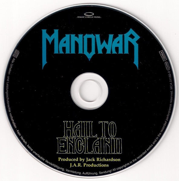 Image of Label Cover of CD - VG+/VG+ - MANOWAR, Hail To England (Magic Circle Music; MCA 01160-2, Germany 2005 Reissue, Jewel Case), ,  - 3816621C