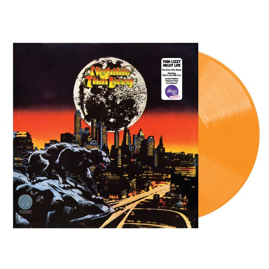 Image of Front Cover of LP - NEW/NEW - THIN LIZZY, Night Life (UMR; 5784542, UK 2026 Reissue, Orange Vinyl), , 1LP Orange Vinyl Originally released in 1974, Nightlife marked an important chapter in Thin Lizzy�s history and was among the first albums to feature the classic twin-guitar lineup of Scott Gorham and Brian Robertson alongside Phil Lynott and Brian Downey. Featuring �Still in Love with You� and �Sha La La,� it is reissued for National Album Day on limited-edition orange vinyl. - 4256049S