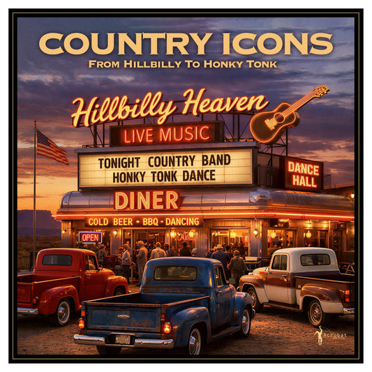 Image of Front Cover of LP - NEW/NEW - VARIOUS ARTISTS, Country Icons: From Hillbilly to Honky Tonk (Acrobat; ACRSLP1726, UK 2026 Reissue, 180g Sunburst Colour Vinyl), , Celebrating National Album Day 2026, 'Country Icons: From Hillbilly To Honky Tonk' offers an essential overview documenting the magnificent evolution of country music from rural mountain roots to a global popular culture phenomenon. Across fourteen landmark recordings, this collection captures the pivotal era where traditional folk tales, A