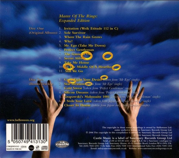 Image of Back Cover of 2xCD - VG+/VG+ - HELLOWEEN, Master Of The Rings (Castle Music; CMQDD1313, UK 2006 Reissue, Card Slipcase with Jewel Case inside), ,  - 3916007C