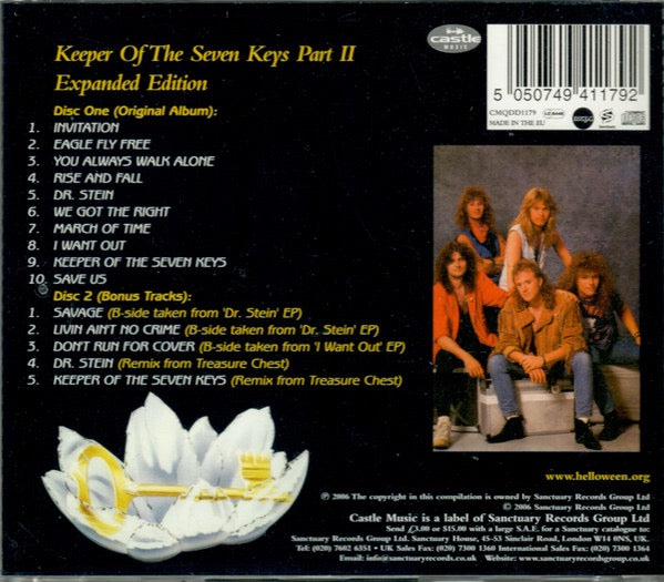 Image of Back Cover of CD - VG+/G+ - HELLOWEEN, Keeper Of The Seven Keys Part II (Castle Music; CMQDD1179, UK 2006 Reissue, Double CD Case), Scratches (CD),  - 3916008C
