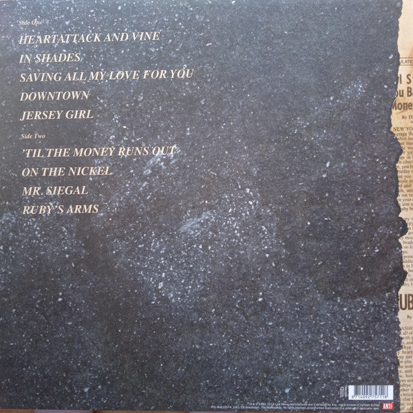 Image of Back Cover of LP - VG+/VG+ - TOM WAITS, Heartattack and Vine (Anti-; 7571-1, Europe 2018 Reissue, Inner, 180 Gram Clear Vinyl, Ltd to 900), ,  - 3946004S