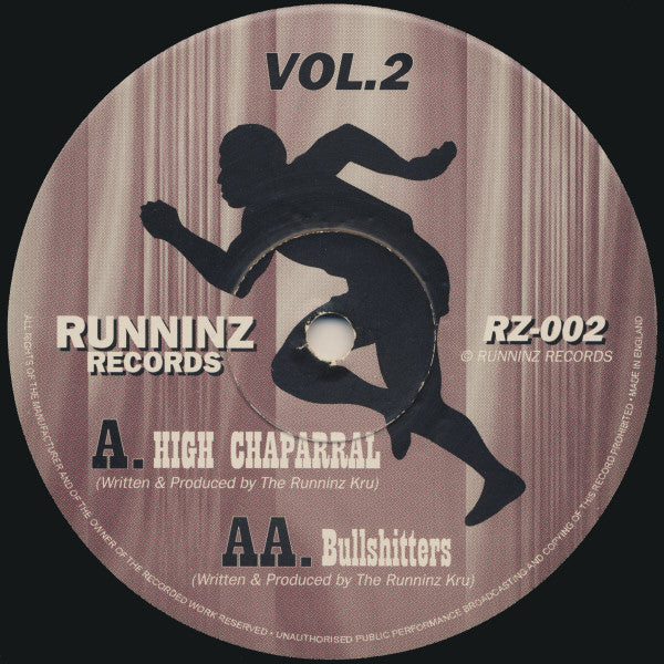 Image of Front Cover of 12" - /G+ - THE BOOGIE DOWN KRU, Vol. 2 - Boogie Down / Cake (Runninz Records; RZ-002, UK 1995, Plain Sleeve), Strong G+, light marks only., The first 2 releases on Runninz Records are mixed up. RZ-001 lists the names of the tracks that can be found on RZ-002 and vice versa. - 3926033E