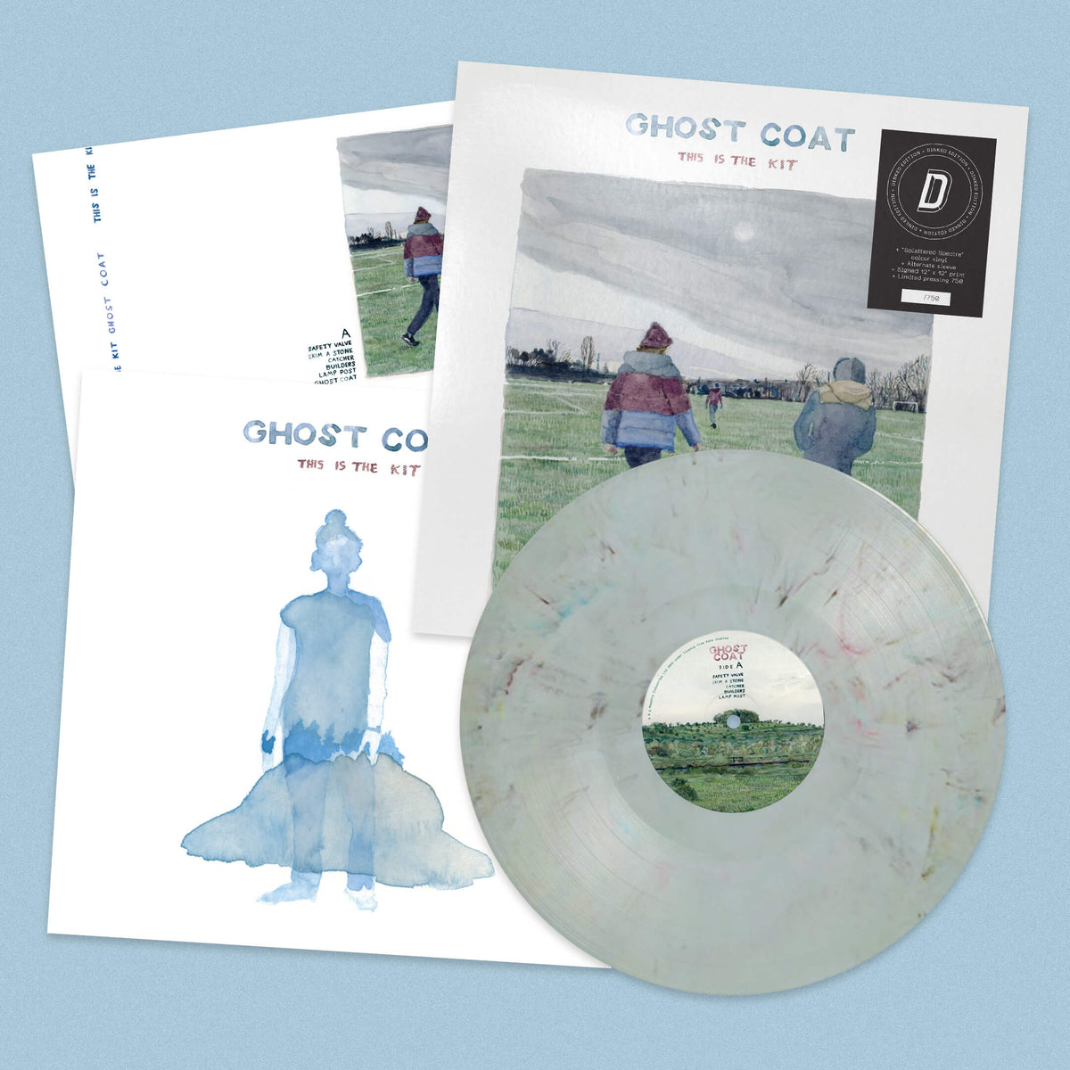 Image of Front Cover of LP - NEW/NEW - THIS IS THE KIT, Ghost Coat (Memphis Industries; MI0851LPX1, UK 2027, Insert, Dinked Edition 444 / Splattered Spectre Colour Vinyl / Alternate Sleeve / Signed 12 x 12 Inch Print / Numbered / Limited To 750), , This Is the Kit's seventh studio album explores ideas of home, homesickness, friendship and community. Recorded at Rockfield Studios in Wales and self-produced by the band for the first time, Ghost Coat features contributions from Richard Dawson, Sam Amidon, Vale