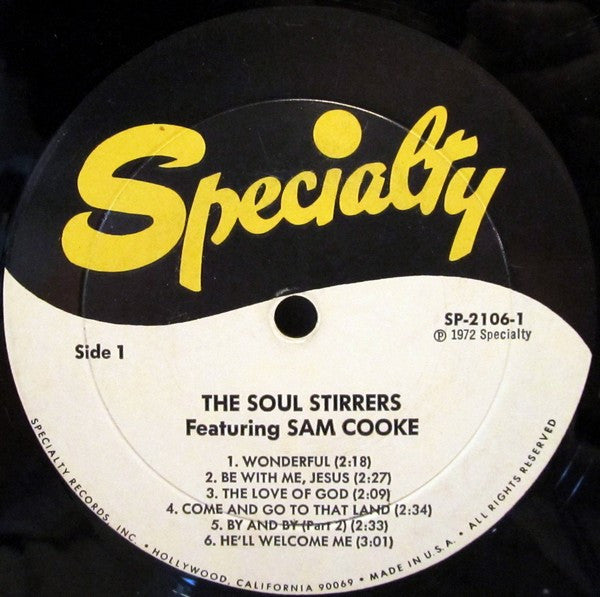 Image of Label Cover of 1124249E: LP - THE SOUL STIRRERS, The Soul Stirrers Featuring Sam Cooke (Specialty; SP 2106, US 1972 Reissue, Pasteback Sleeve) Lightest of marks. Strong VG+. Wear to sleeve especially on spine with ringwear. Evidence of previous price sticker on sleeve.  VG/VG+