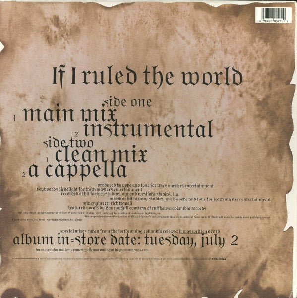 Image of Back Cover of 12" - VG/VG - NAS, If I Ruled The World (Columbia; 44 78327, US 1996, Picture Sleeve), Sleeve in opened shrink, minor cosmetic wear. ,  - 3916018C