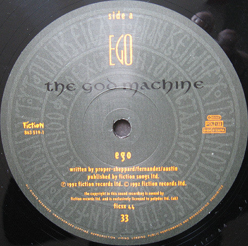 Image of Back Cover of LP - VG/VG - THE GOD MACHINE, Ego (Fiction Records; ficsx 44, UK & Europe 1992), Light marks, edge wear, sticker damage,  - 3946023S