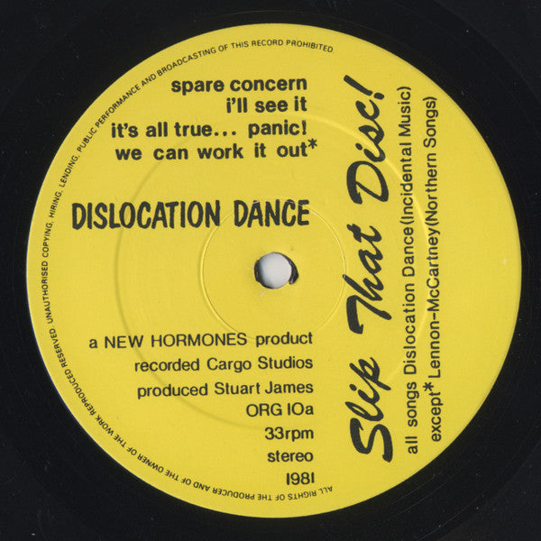 Image of Label Cover of LP - VG/VG - DISLOCATION DANCE, Slip That Disc! (New Hormones; ORG 10, UK 1981), ,  - 3926020E