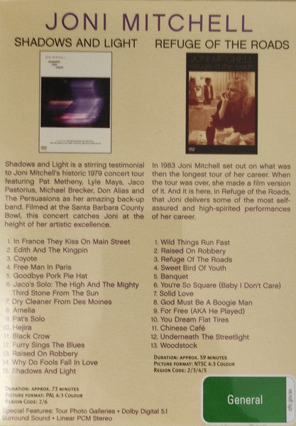 Image of Back Cover of 2xDVD - M/M - JONI MITCHELL, Joni Mitchell - 2-DVD Collection (Warner Music Vision; 5101175492, Australia 2006, Box Set, Region 2 and 6), ,  - 3936051E