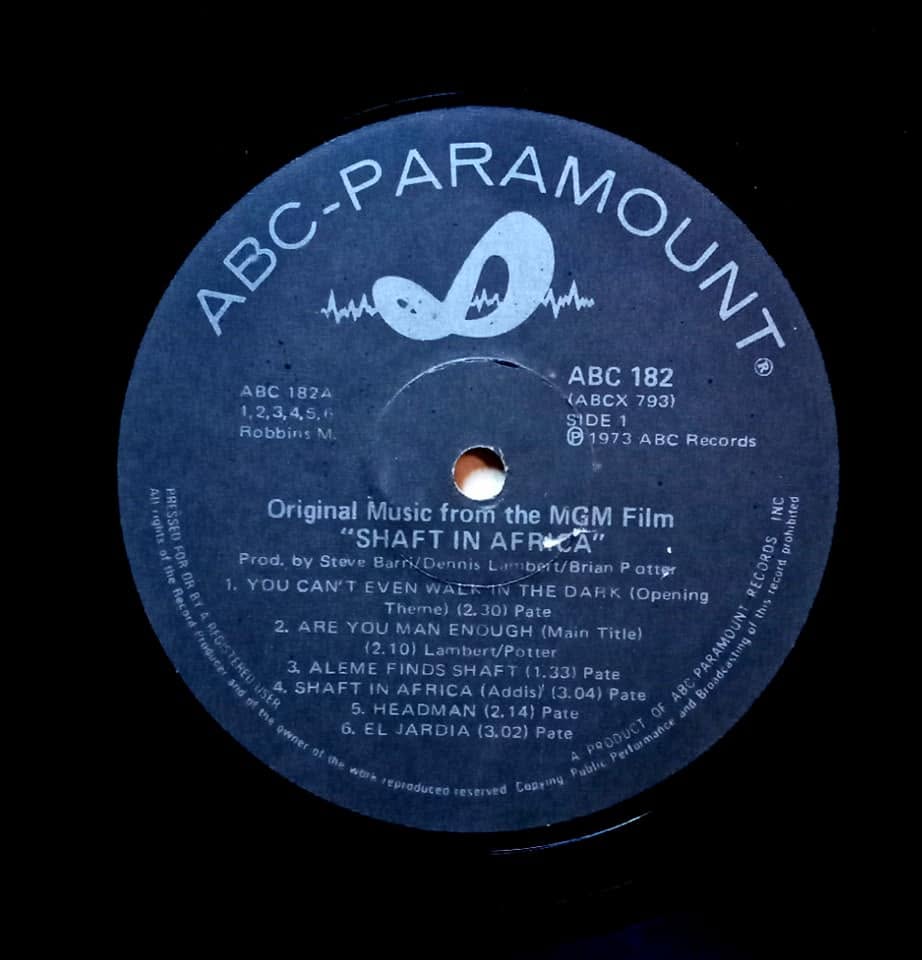 Image of Label Cover of LP - VG/VG - JOHNNY PATE, Shaft In Africa OST (ABC-Paramount; ABC182, South Africa , Laminated Front Sleeve), Writing on the back of the sleeve.  Light hairlines.,  - 3926024E