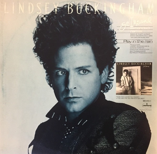 Image of Back Cover of 12" - VG/G+ - LINDSEY BUCKINGHAM, Go Insane (Extended Remix) (Mercury; 880 073-1, Netherlands 1984, Picture Sleeve), Quite a few scuffy hairline marks, All very light, Some light mottled marks to surface only, Plays above grade. Sleev has some ring wear & edge wear. ,  - 3916055C