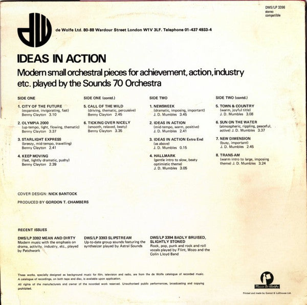 Image of Back Cover of LP - VG/VG+ - THE SOUNDS 70 ORCHESTRA, Ideas In Action (Music De Wolfe; DWS/LP 3396, UK 1979), , ` - 3946091S