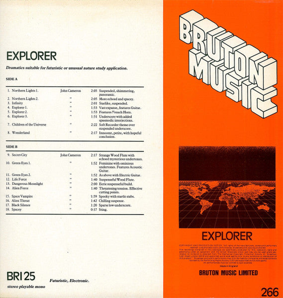 Image of Back Cover of LP - VG/VG+ - JOHN CAMERON, Explorer (Bruton Music; BRI 25, UK 1985), ,  - 3946092S