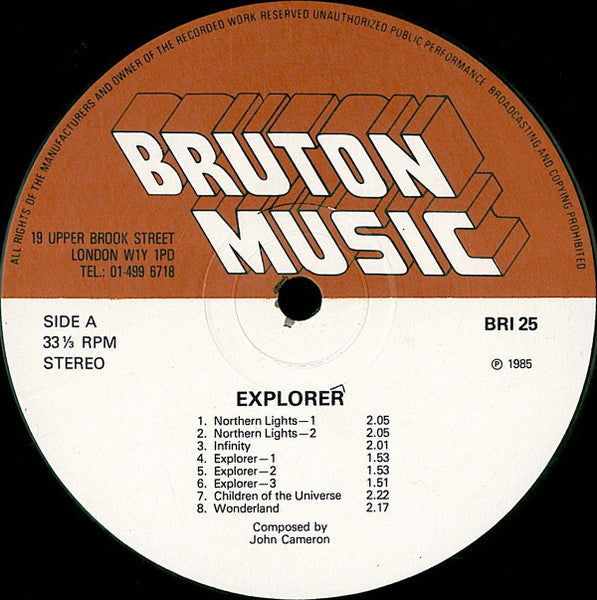 Image of Label Cover of LP - VG/VG+ - JOHN CAMERON, Explorer (Bruton Music; BRI 25, UK 1985), ,  - 3946092S