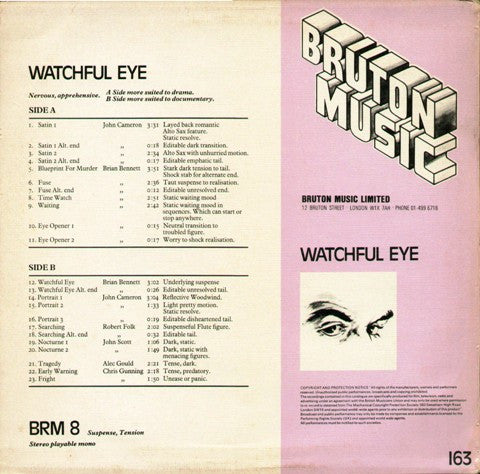 Image of Back Cover of LP - VG+/VG+ - VARIOUS, Watchful Eye (Bruton Music; BRM 8, UK 1981), ,  - 3946095S