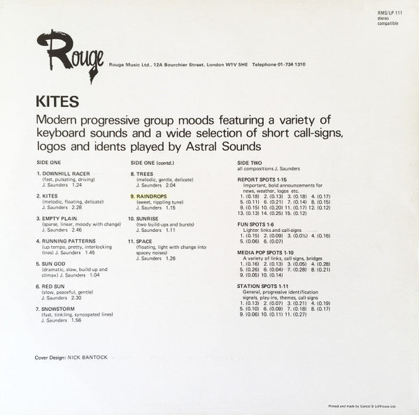 Image of Back Cover of LP - VG/VG+ - ASTRAL SOUNDS, Kites (Rouge; RMS/LP 111, UK 1977), ,  - 3946098S
