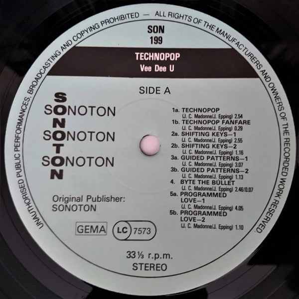 Image of Label Cover of LP - VG+/VG+ - VEE DEE U, Technopop (Sonoton; SON 199, Germany 1983), Stickered Sleeve,  - 3946100S