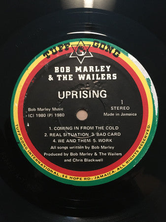 Image of Label Cover of 12" - G+/VG - BOB MARLEY & THE WAILERS, Uprising (Tuff Gong; none, Jamaica 1980), Writing & sticker on sleeve. VG Vinyl,  - 3926049E