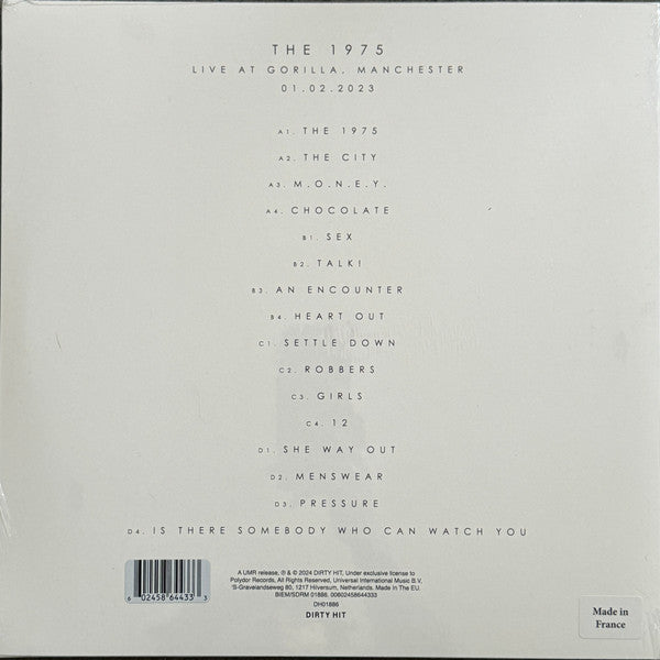 Image of Back Cover of LP - VG+/VG+ - THE 1975, Live At Gorilla, Manchester 01.02.2023 (Dirty Hit; DH01886, Worldwide 2024, White Vinyl, Ltd to 7500), ,  - 3946077S