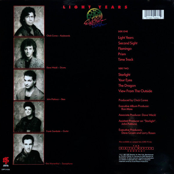 Image of Back Cover of LP - VG/VG - CHICK COREA ELEKTRIC BAND, Light Years (GRP; GRP 91036, Switzerland 1987, Inner), ,  - 3926076E