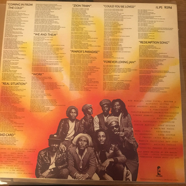 Image of Back Cover of LP - VG+/VG - BOB MARLEY & THE WAILERS, Uprising (Island Records; ILPS 9596, Ireland 1980), Textured Sleeve. VG Copy,  - 3926050E