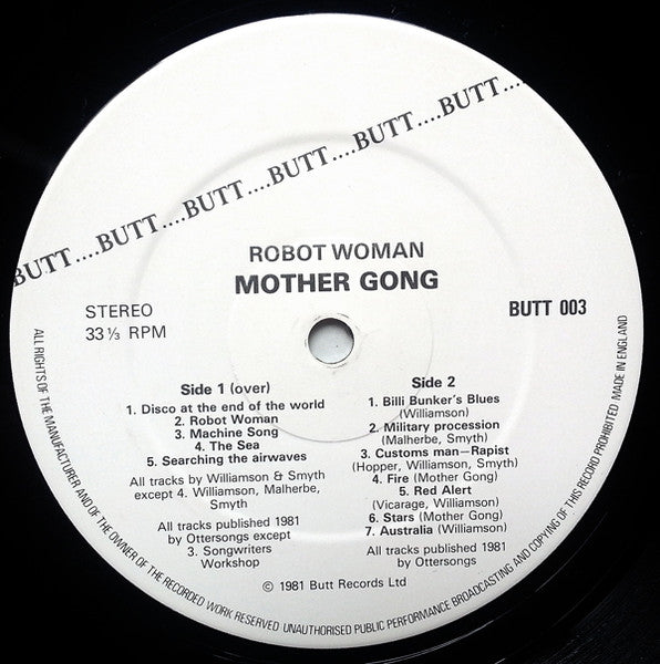 Image of Label Cover of LP - VG/VG+ - MOTHER GONG, Robot Woman (Butt; BUTT 003, UK 1982, Poster), Edge Wear,  - 3946107S