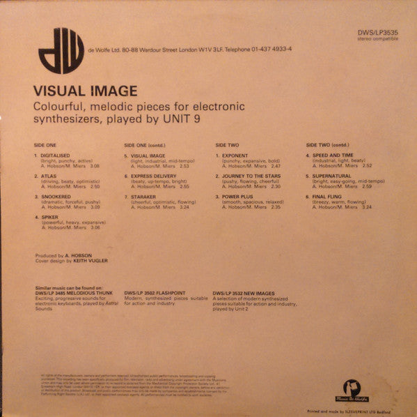 Image of Back Cover of LP - VG/VG+ - UNIT 9, Visual Image (Music De Wolfe; DWS/LP 3535, UK 1984), Sticker Damage To Sleeve,  - 3946110S