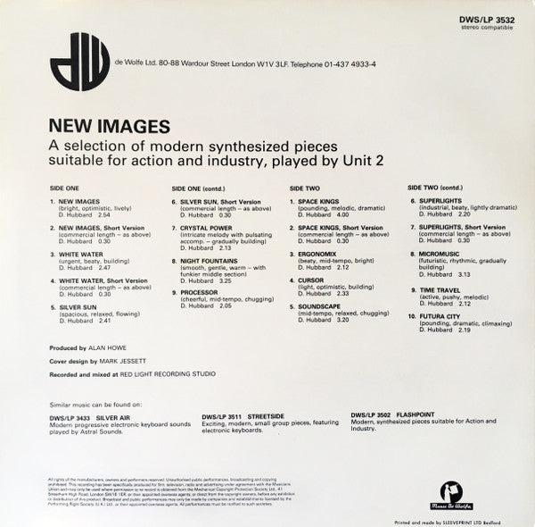 Image of Back Cover of LP - VG/VG - UNIT 2, New Images (Music De Wolfe; DWS/LP 3532, UK 1984), ,  - 3946111S