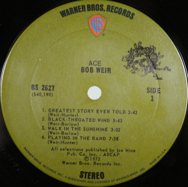 Image of Label Cover of LP - VG/VG - BOB WEIR, Ace (Warner Bros. Records; BS 2627, US 1972, Terre Haute Pressing), A few light surface marks, Foxing to company inner,  - 3916063C