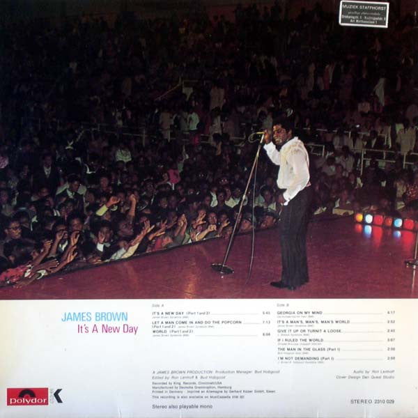 Image of Back Cover of LP - VG/VG - JAMES BROWN, It's A New Day - Let A Man Come In (Polydor Red Label; 2310 029, Germany 1970), A little writing on front and back of sleeve.,  - 3926087E
