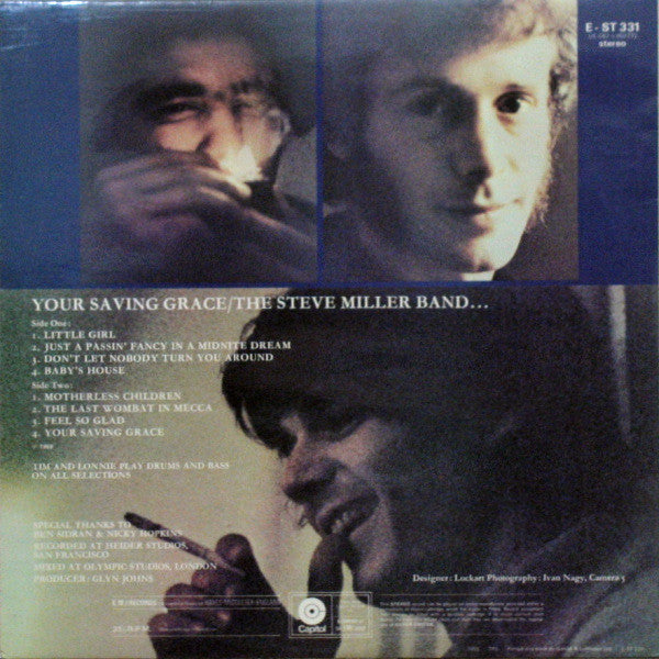 Image of Back Cover of LP - G+/VG+ - THE STEVE MILLER BAND, Your Saving Grace (Capitol Records; E-ST 331, UK 1970s Reissue, Laminated Front Sleeve), Sleve a little water damaged and stains to front, Clean disc,  - 3916064C