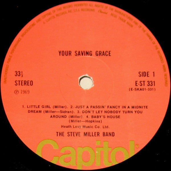 Image of Label Cover of LP - G+/VG+ - THE STEVE MILLER BAND, Your Saving Grace (Capitol Records; E-ST 331, UK 1970s Reissue, Laminated Front Sleeve), Sleve a little water damaged and stains to front, Clean disc,  - 3916064C