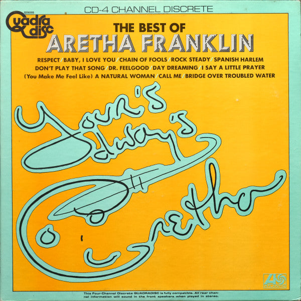 Image of Front Cover of LP - VG+/VG - ARETHA FRANKLIN, The Best Of Aretha Franklin (Atlantic (Blue and Brown); QD8305, US 1973, Quadraphonic), Includes the rare unedited version of 'Chain Of Fools' and an extended version of 'Rock Steady' with the Memphis Horns. ,  - 3926095E