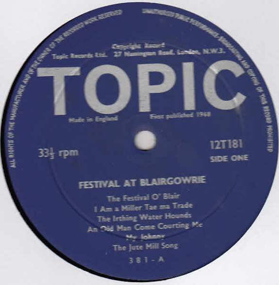 Image of Label Cover of LP - VG/VG+ - VARIOUS, Festival At Blairgowrie (Topic Records; 12T181, UK 1968, Laminated Front Sleeve), ,  - 3926128E