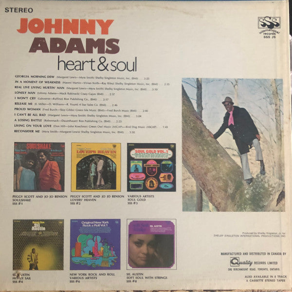 Image of Back Cover of LP - G+/VG - JOHNNY ADAMS, Heart & Soul (SSS International; SSS #5, Canada 1970, Pasteback Sleeve), Cut out(hole-punched). Cover a bit wavey from water damage. Edge and ring wear. Light marks on disc.,  - 3946153S