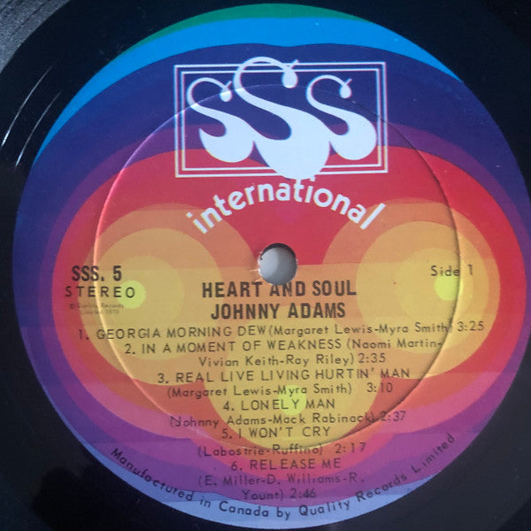 Image of Label Cover of LP - G+/VG - JOHNNY ADAMS, Heart & Soul (SSS International; SSS #5, Canada 1970, Pasteback Sleeve), Cut out(hole-punched). Cover a bit wavey from water damage. Edge and ring wear. Light marks on disc.,  - 3946153S