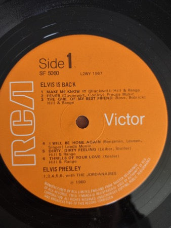 Image of Label Cover of LP - VG/G+ - ELVIS PRESLEY, Elvis Is Back! (RCA Victor Orange Labels; SF 5060, UK 1971 Reissue), Light marks only,  - 3916077C