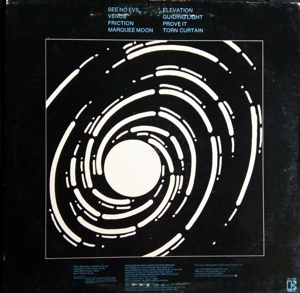 Image of Back Cover of LP - VG/VG - TELEVISION, Marquee Moon (Elektra; 7E-1098, US 1977, Inner, Santa Maria pressing), Light hairlines. Edgewear. All seams split on Inner. ,  - 3925619E