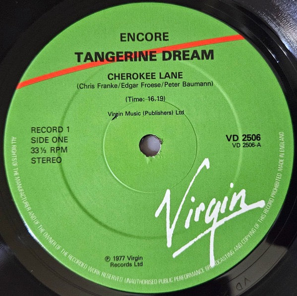 Image of Label Cover of 2xLP - VG/VG - TANGERINE DREAM, Encore (Virgin Green/Red Labels; VD2506, UK 1970s Reissue, Gatefold), Sleeve a bit worn,  - 3916189C