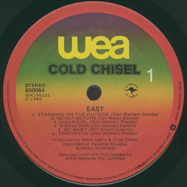 Image of Label Cover of LP - VG+/VG - COLD CHISEL, East (WEA; 600064, Australia 1980, Inner), ,  - 3926135E