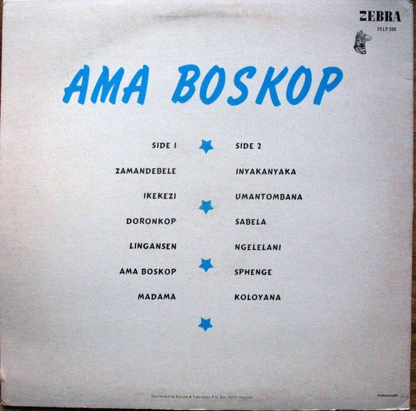 Image of Back Cover of LP - VG/VG - AMA BOSKOP, Ndebele Chant (Zebra; ZELP 200, South Africa ), Strong VG across the board. Old shop sticker to sleeve.,  - 3916231C