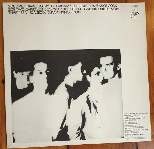 Image of Back Cover of LP - VG/VG+ - SIMPLE MINDS, Empires And Dance (Virgin; V-2247, New Zealand 1980s Reissue, Inner), Sticker Residue on Sleeve, Writing On Rear Sleeve,  - 3926219E