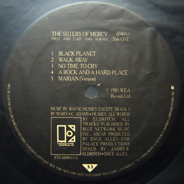 Image of Label Cover of LP - VG/G - THE SISTERS OF MERCY, First And Last And Always (Elektra; ST-E-60405-1, US 1985, Single Sleeve, No Inner, SRC Pressing), ,  - 3926214E